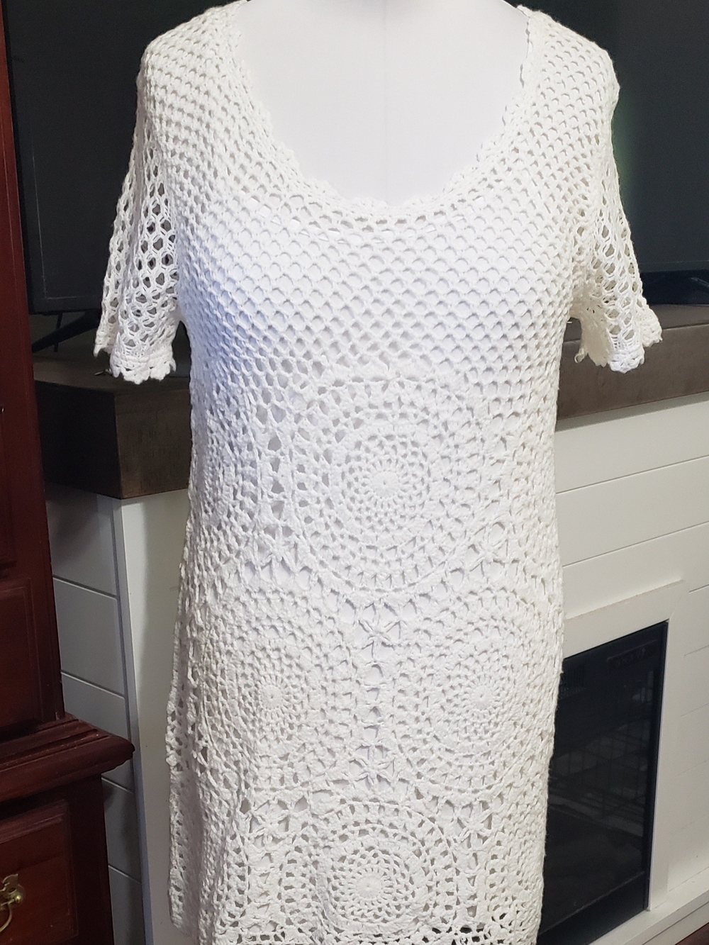 Women’s White Crochet Swim Dress